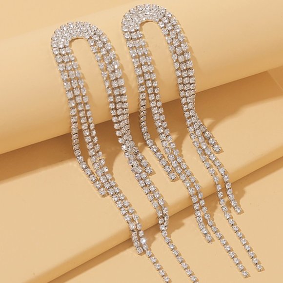 Rhinestone Earrings Dangle Party Glamour Bling Crystal Jewelry Holiday Gift Luxe - Picture 2 of 4